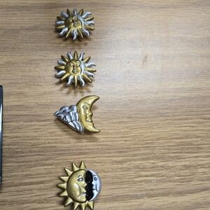 Gold and Silver Sun and Moon Brooch Set